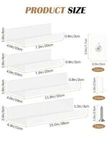 4pcs No Drill Wall Shelves, White, 3 Sizes No-Drill Wall Shelves, Acrylic Bathroom Adhesive Racks, Shelves No Drilling Required, Suitable For Kitchen, Bathroom, Office And Living Room, Bathroom Accessories, Room Decor Bathroom - White - View 15