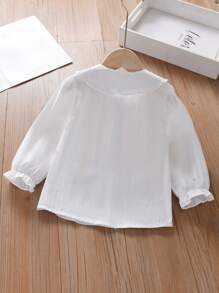 Áo dài tay thêu hoa giản dị cho bé gái, mùa thu - trắng - Xem 2