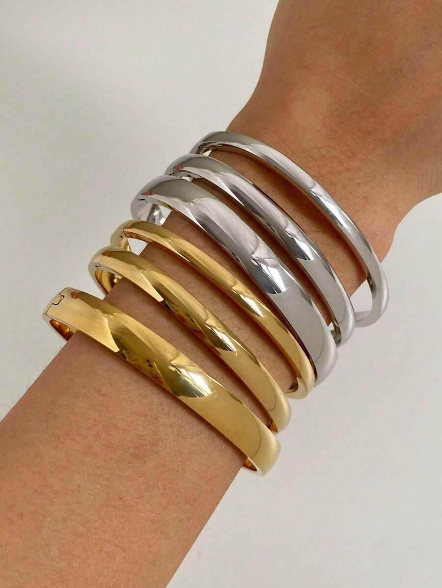 1入組女士不銹鋼魅力手鍊，復古簡潔優雅極簡輕奢手環，極富金屬風格，高光澤表面，進階扣環和設計，鈦鋼魅力手鍊