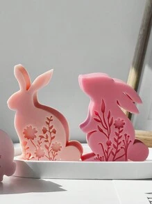 1pc Easter Bunny Scented Candle Silicone Mold, DIY Embossed Flower And Rabbit Candle Silicone Mold - White - View 6