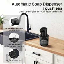 No-Touch Foam Soap Dispenser, Automatic Liquid Soap Dispenser, Automatic Soap Dispenser, Kitchen Soap Dispenser, Soap Dispenser, Striped Soap Dispenser, 4-Level Adjustable Foam Hand Soap, Wall-Mounted Or Countertop, 13.5oz Electric Foaming Soap Dispenser, Suitable For Bathroom, Kitchen, Restroom, School, Hotel, Public Places, Essential For Halloween And Christmas - BFP3N - View 4