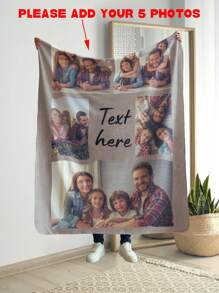 5pcs Custom Family Photo Blanket, Personalized Memory Blanket With Photos As Gift, Birthday Present - Grey - View 1