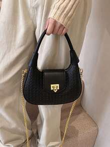 1 件时尚编织手提包适合女性，仿皮单肩包，带拉链开合的休闲斜挎包，涤纶衬里，彩绘边缘，可拆卸链带，用途广泛