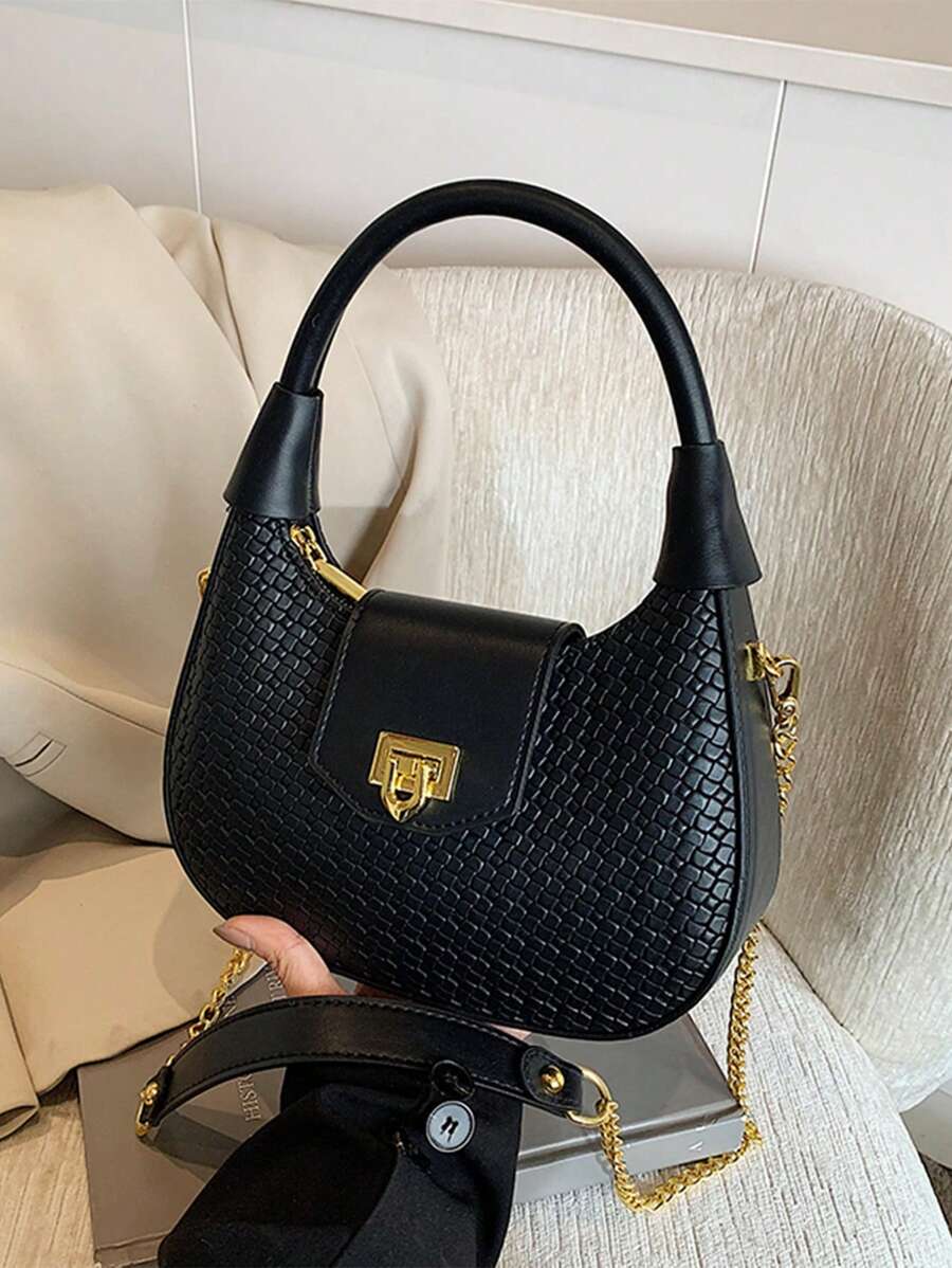 1 件时尚编织手提包适合女性，仿皮单肩包，带拉链开合的休闲斜挎包，涤纶衬里，彩绘边缘，可拆卸链带，用途广泛