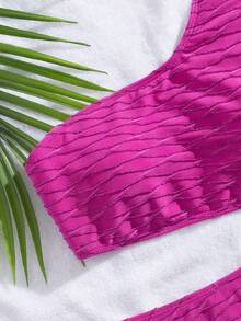 Conjunto de biquíni de praia com tecido especial colorido e elegante para férias de primavera, traje de banho, para o verão - Rosa Quente - Ver 3