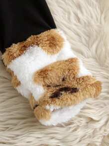 2pcs/Set Girls Cute Sweet Preppy Minimalist Bear Print Decor Fleece Hooded Long Sleeve Top And Pants Set, Casual Sportswear For Spring Autumn Winter - White - View 6