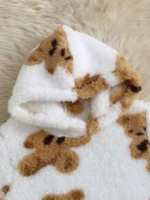 2pcs/Set Girls Cute Sweet Preppy Minimalist Bear Print Decor Fleece Hooded Long Sleeve Top And Pants Set, Casual Sportswear For Spring Autumn Winter - White - View 3