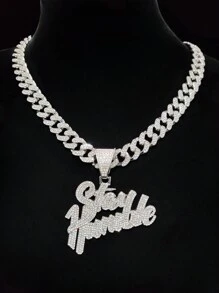 1pc Fashionable "Stay Humble" Letter Shaped Pendant Necklace, Unisex Hip Hop Vintage Necklace, Suitable For Party Or Daily Wear, 2 Chain Styles Available - Silver - View 12