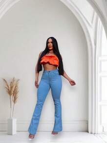 Calça Flare Jeans Básica Sem Rasgos Denim