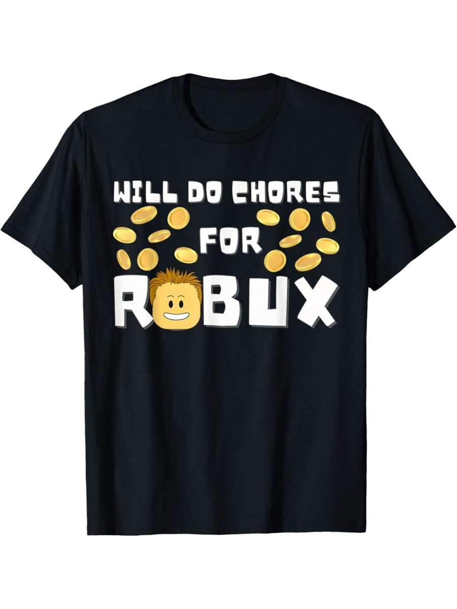 Noob And Professional Gamer Will Do Chores For Robux T-Shirt - Black - View 1