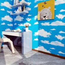 1卷自粘墙纸，带有蓝天和白云图案 PVC 17.7inX39.3/118.1/196.8/防水防污可拆卸易于安装客厅卧室宿舍天花板壁纸 DIY 家居装饰家具翻新美学贴纸礼物生日毕业房间装饰墙面装饰浴室装饰卧室装饰房间装饰物品客厅装饰房屋装饰家居装饰客厅墙纸墙贴墙贴