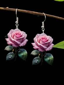 1 对亚克力玫瑰耳环节日花卉女士珠宝新年完美礼物