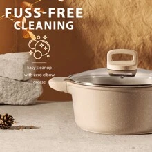 Carote Juego de 12 piezas de ollas y sartenes antiadherentes, Batería de cocina antiadherente, Ollas de cocina de granito, Topo - Blanco - Ver 4