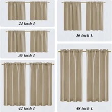 1pc Faux Linen Kitchen Short Curtain, Semi-Sheer Privacy Protecting Petite Window Drape, Linen Texture Pattern, Minimalist Bedroom Curtain - Beige - View 7