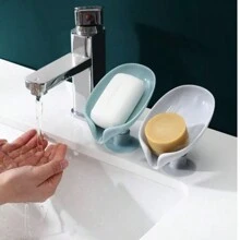 6 pezzi/4 pezzi/2 pezzi/1 pezzo Portasaponetta a forma di foglia con drenaggio, vassoio portasaponetta con ventosa per accessori da bagno, contenitore per sapone, organizzazione e arredo bagno (grigio, verde) Decorazione autunnale per la casa, Ritorno a scuola