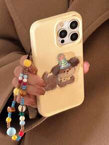 GUCADI 1 奶油黄蜡笔波浪狗贴纸 + 蓝黄串珠琥珀绳韩式波点3D立体小狗贴纸 Ins 风格全覆盖软壳带挂绳，2025 新年礼物兼容 Apple 16/15/14/13/12/11 系列手机壳 - 彩色 - 查看 2