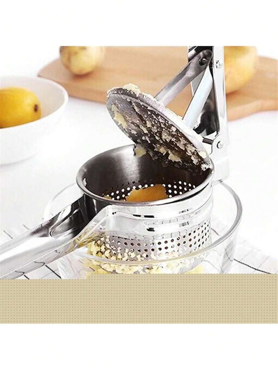 1 Pc Multifunction Garlic Press Side Hole Silver Multifunctional Manual Stainless Steel Juicer, Garlic Press, Kitchen Small Tool, Easy To Operate - Silver - View 1