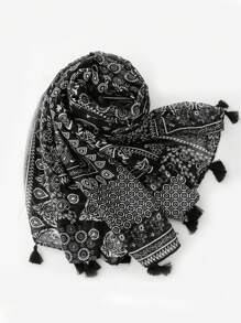 1pc Women Simple Printed Scarf, New Autumn/Winter Warm Neck Wrap, Fashion Long Shawl, Sun Protection Beach Wrap, Outdoor Shawl, Elegant Casual Soft Versatile Scarf For All Seasons - Black - View 1