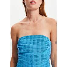 Women's Mini Dress With Bandeau Neckline, Bodycon Fit And Diamond Mesh Fabric In Blue - Liquorish - Blue - View 8