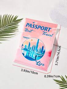 1pc Fashionable Cartoon Landscape Print Passport Cover, PU Leather Sunset Beach Scenery Print Pattern Card Holder Case, Minimalist & Portable Couples Passport Wallet, Travel Essential