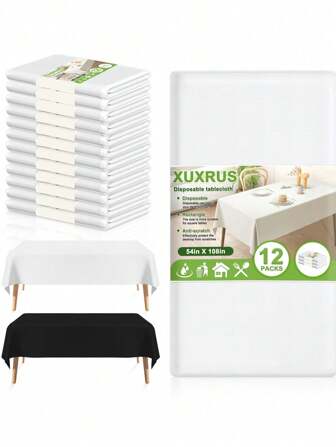 [12 Packs 60"X102"]Heavy-Duty PE Tablecloth Set | Waterproof & Stain-Resistant Banquet Covers | Commercial-Grade Black/White Checkered Design | Reusable For Outdoor Weddings/BBQs/Holiday Parties | Christmas Birthdays/Graduations/Catering Events Essentials