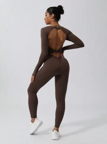 MASKERT Mono de mujer, mono deportivo, traje de yoga, traje de fitness, traje deportivo, alta elasticidad, cómodo, amigable con la piel, mono de shapewear para ocio en casa - Marrón Chocolate - Ver 5