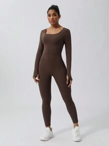 MASKERT Mono de mujer, mono deportivo, traje de yoga, traje de fitness, traje deportivo, alta elasticidad, cómodo, amigable con la piel, mono de shapewear para ocio en casa - Marrón Chocolate - Ver 4