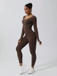 MASKERT Mono de mujer, mono deportivo, traje de yoga, traje de fitness, traje deportivo, alta elasticidad, cómodo, amigable con la piel, mono de shapewear para ocio en casa - Marrón Chocolate - Ver 2