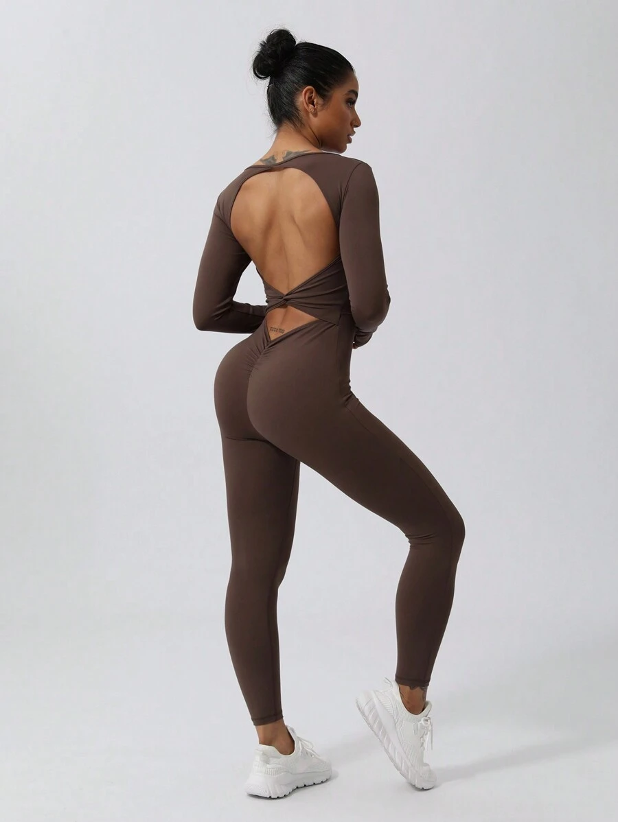 MASKERT Mono de mujer, mono deportivo, traje de yoga, traje de fitness, traje deportivo, alta elasticidad, cómodo, amigable con la piel, mono de shapewear para ocio en casa - Marrón Chocolate - Ver 1