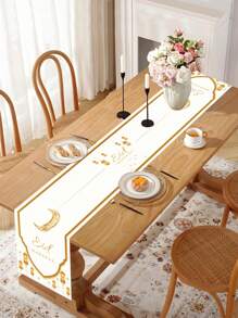 1 قطعة جدارية طاولة بتصميم العيد، عناصر ذات لون أبيض وذهبي، بتصميم نجوم وأقمار وفوانيس، مصنوعة من البوليستر، المقاس: 35*180سم، مناسبة لديكور طاولة احتفالات العيد - متعدد الألوان - مشاهدة 6