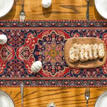 1pc Bohemian Style Table Runner, Geometric Black & Red Dining Table Decor Cloth, Suitable For Home Holiday Parties, Weddings - Red - View 4