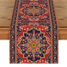 1pc Bohemian Style Table Runner, Geometric Black & Red Dining Table Decor Cloth, Suitable For Home Holiday Parties, Weddings - Red - View 5