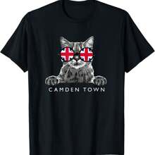 English Hipster Cat Camden Town London UK Flag Sunglasses T-Shirt