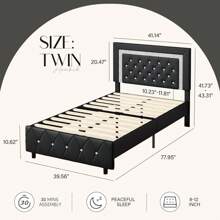 Twin/ Full/ Queen/ King Size Bed Frame, Upholstered Bed Frame With Diamond Headboard And Footboard, Pearl White/ Beige/ Black/ Grey/ Pink/ Purple/ Green - màu đen - Xem 7