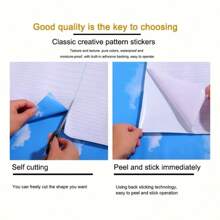 1卷自粘墙纸，带有蓝天和白云图案 PVC 17.7inX39.3/118.1/196.8/防水防污可拆卸易于安装客厅卧室宿舍天花板壁纸 DIY 家居装饰家具翻新美学贴纸礼物生日毕业房间装饰墙面装饰浴室装饰卧室装饰房间装饰物品客厅装饰房屋装饰家居装饰客厅墙纸墙贴墙贴