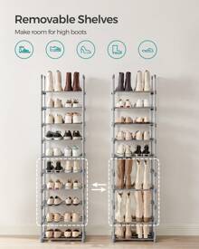 SONGMICS Shoe Rack, 10-Tier Metal Shoe Storage Organiser, Customisable Design, Metal Frame, Space-Saving Rack, For Dressing Room, Hallway, 30 X 45 X 174 Cm, Grey - Grey - View 4