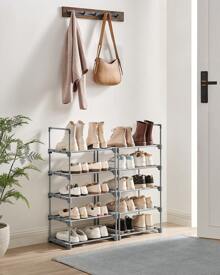 SONGMICS Shoe Rack, 10-Tier Metal Shoe Storage Organiser, Customisable Design, Metal Frame, Space-Saving Rack, For Dressing Room, Hallway, 30 X 45 X 174 Cm, Grey - Grey - View 2