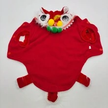 Festive Pet Dog Cat Lion Dance Costume, Funny Halloween Outfit, Lucky Red Cheongsam Dress