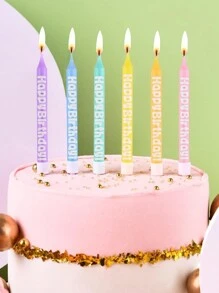 6pcs Assorted Candy Color Happy Birthday Print Candles For Birthday Party Cake Decorations