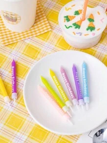 6pcs Assorted Candy Color Happy Birthday Print Candles For Birthday Party Cake Decorations