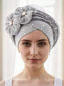 全新欧美风格多层水钻花朵帽带绑带，非洲 Gele 头巾