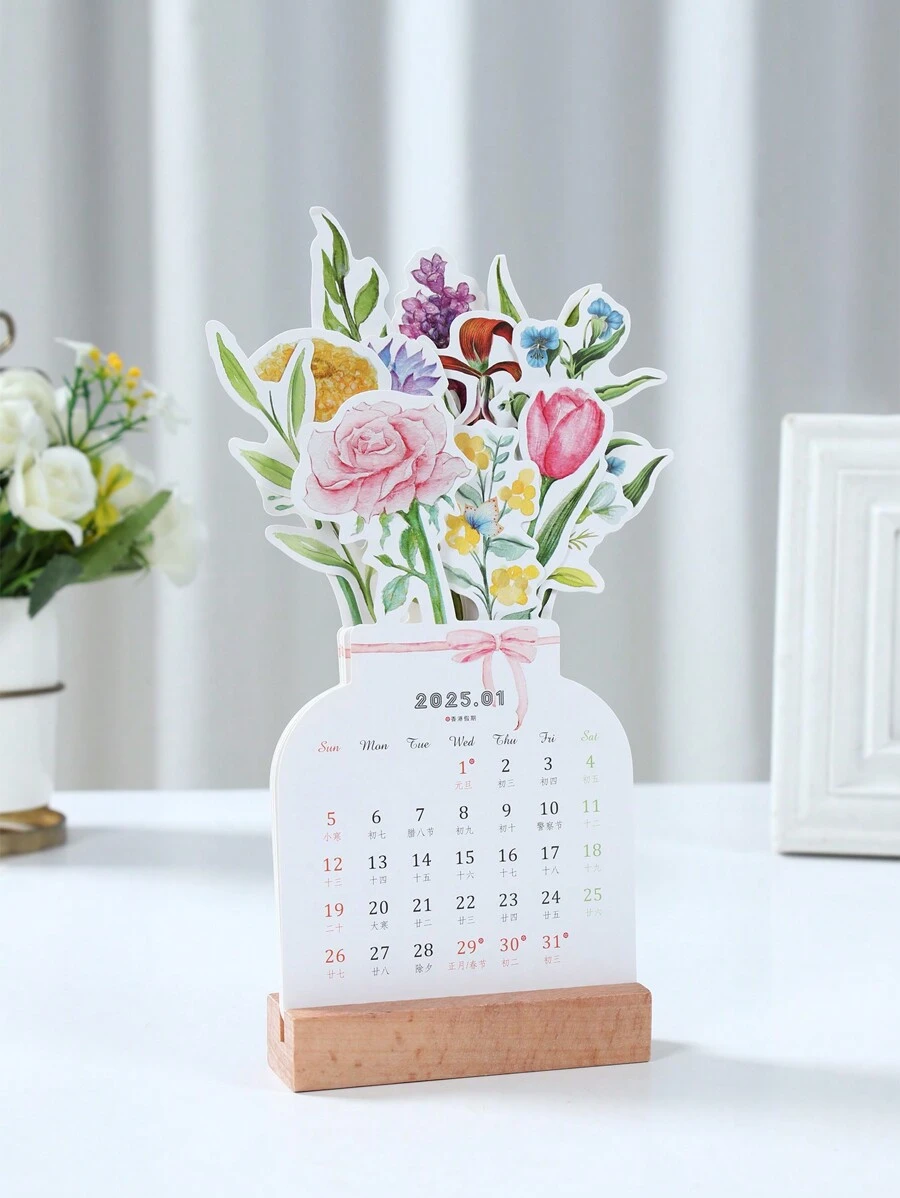 1 Set Calendario de escritorio con flores 2025, Calendario creativo con forma de flor y colorido, Ornamento de mesa, Planificador de calendario de Año Nuevo con base, Decoración de escritorio, Decoración del hogar
