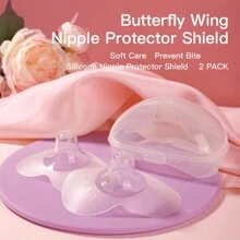SAIDAH 2 piezas Protectores de pezones de silicona con forma de mariposa para alimentación de la madre lactante, cubierta de pezones suave con estuche de PP