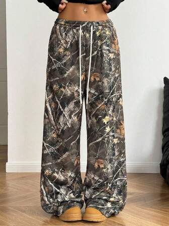 Plus Size Women's Printed Elastic Waist Sports Pants