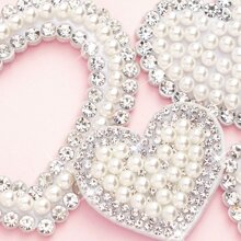 Heart Design Patch Sticker, Fashionable Rhinestone & Faux Pearl Decor Embroidery Applique For Craft Pearl Rhinestone Patches For Clothest Pearl Rhinestones Applique Sew On/Glue On Patches Faux Pearl Rhinestone Patches For Clothes Pearl Rhinestones Applique Sew On/Glue On Patches - White - View 1