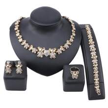 Women Elegant Cute Bear Heart Crystal Necklace Earring Bracelet Ring Party Engagement Anniversary Gifts Jewelry Sets
