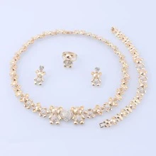 Women Elegant Cute Bear Heart Crystal Necklace Earring Bracelet Ring Party Engagement Anniversary Gifts Jewelry Sets