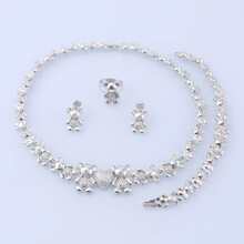 Women Elegant Cute Bear Heart Crystal Necklace Earring Bracelet Ring Party Engagement Anniversary Gifts Jewelry Sets