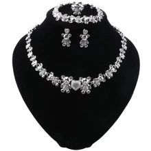Women Elegant Cute Bear Heart Crystal Necklace Earring Bracelet Ring Party Engagement Anniversary Gifts Jewelry Sets