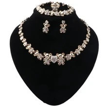 Women Elegant Cute Bear Heart Crystal Necklace Earring Bracelet Ring Party Engagement Anniversary Gifts Jewelry Sets